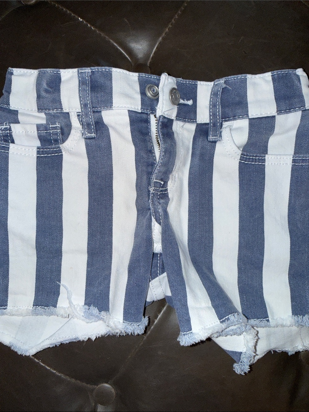 Abercrombie Kids Blue and White Striped Jean Shorts with Adjustable waist!
